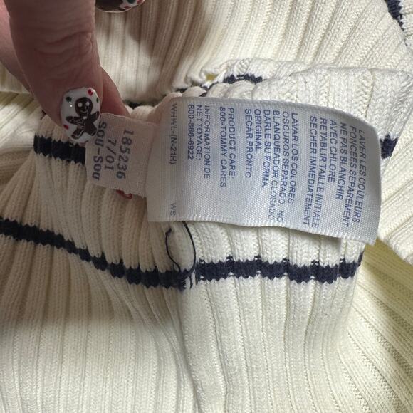 Tommy Hilfiger Vintage Y2K Striped Turtleneck Sweater Women’s M Cream Navy - Picture 11 of 12